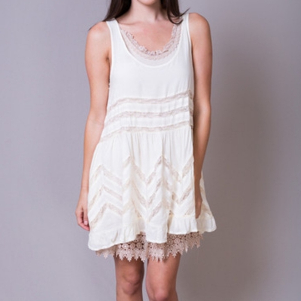Winter Lennon Cream Lace Chevron Tunic Top Boho Shabby Chic Tank Dress